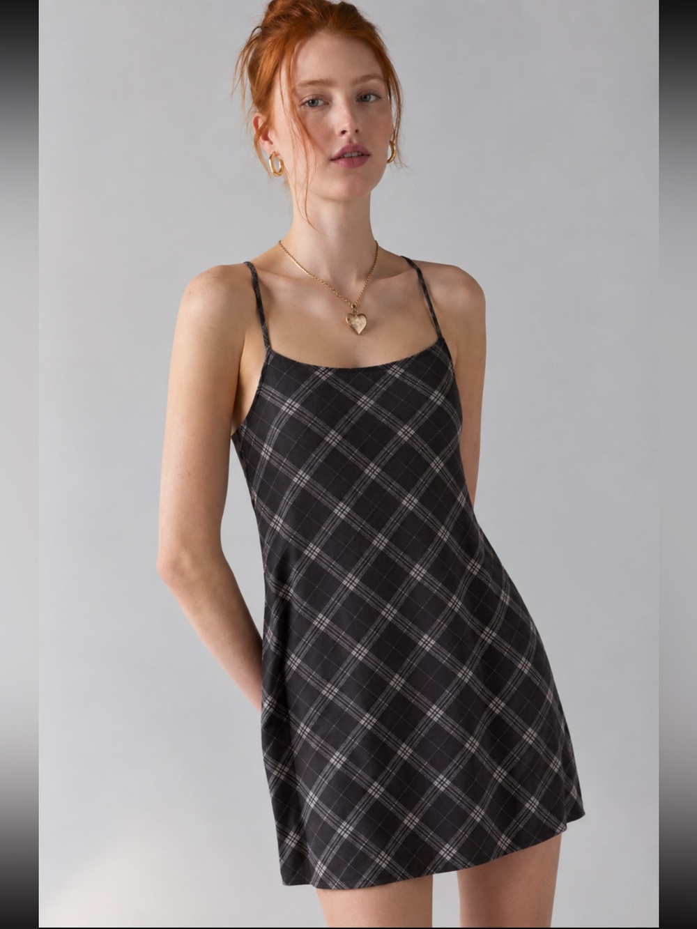 Black Plaid Bodycon Slip Mini Dress M